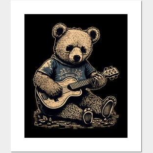 Bear Playing a Guitar Posters and Art